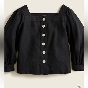J Crew Square-neck Button-front Linen Top